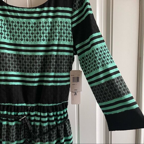 Love Reign Black/Mint Print 3/4 Sleeve Skater Midi Dress; SZ L; BNWT - Picture 6 of 10